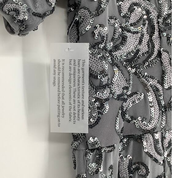Alex Evenings Womens 10 Gray Sequin Embellished Maxi Dress Elbow Sleeve OS15-10 - Picture 10 of 10